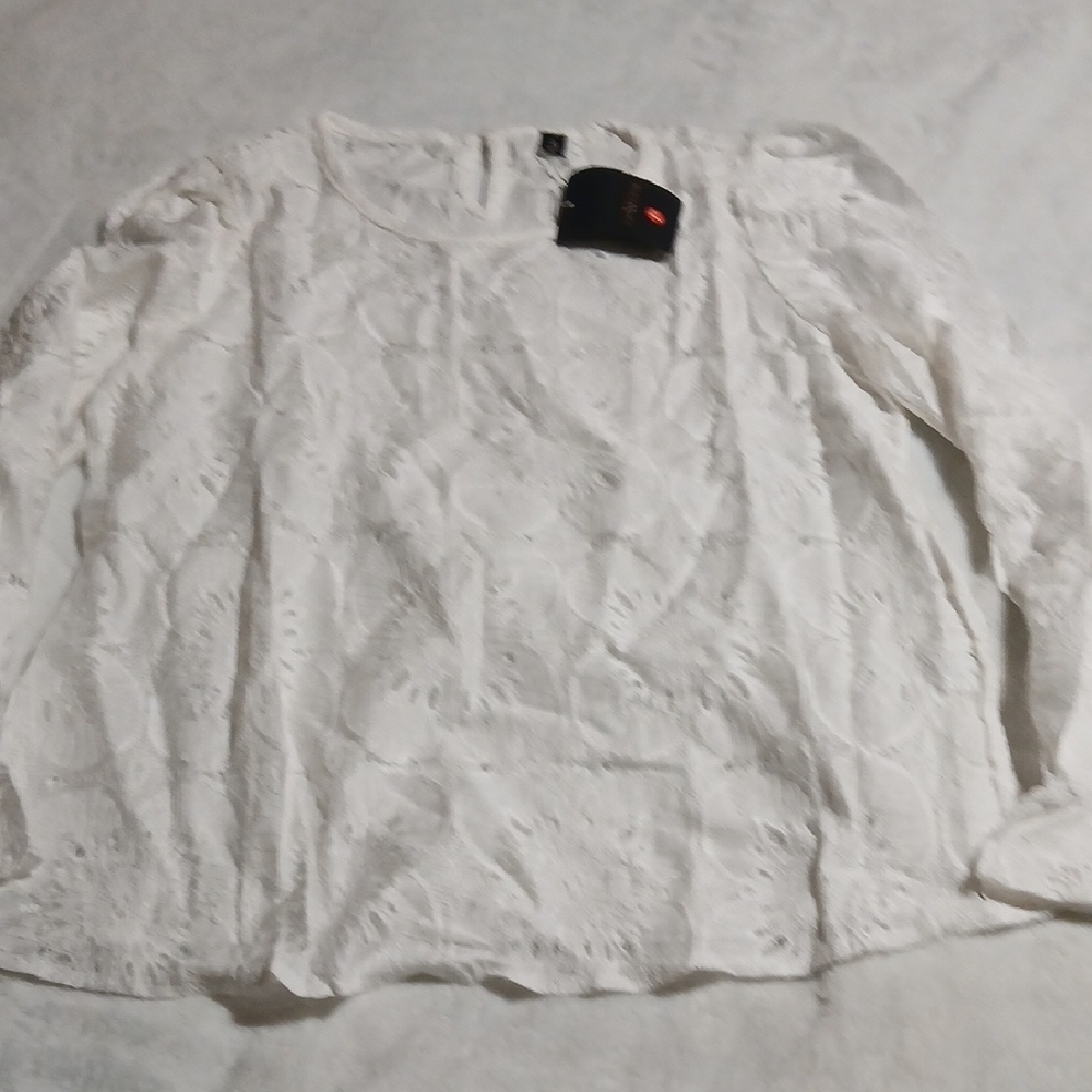 White Eyelet Long-Sleeve Blouse